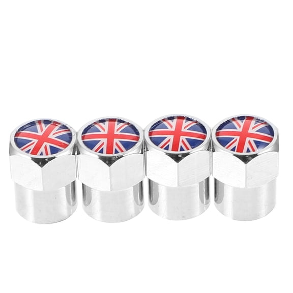 4Pcs Universal Car Tire Valve Caps Plated Silver Stainless Steel Uk Flag Stylish Covers
