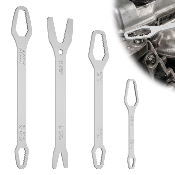 4Pcs Universal Double Ended Wrench Chrome Vanadium Steel Self Tightening Spanner All in One Hand Tool for Car Bicycle Repair (Silver)