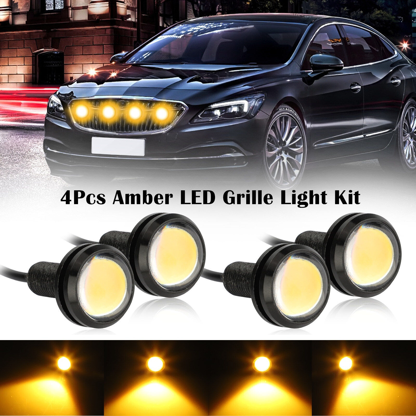4Pcs Universal Raptor Style Amber LED Grille Lighting Kit For Truck SUV ...