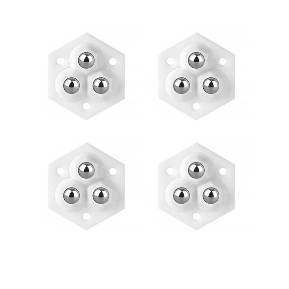 4Pcs Universal Wheel Self Adhesive Mute Ball 360° Rotating Three-Ball Caster Furniture Casters Wheels Pulley Base(White)