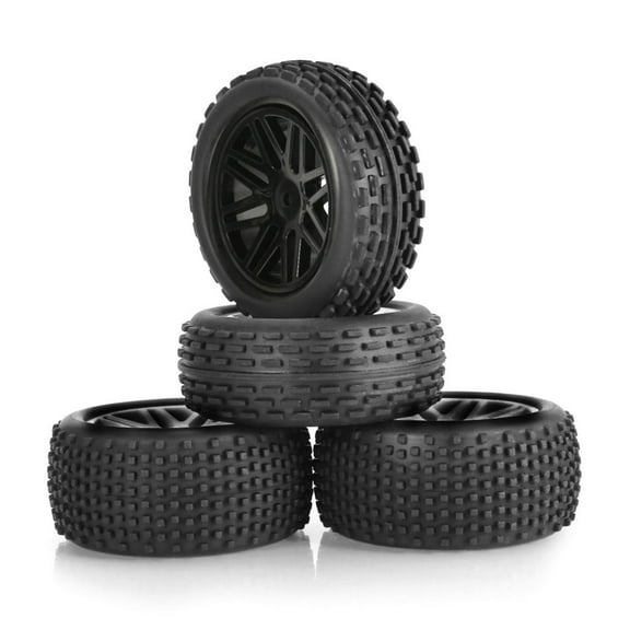 4Pcs Upgraded Part RC Car Premium Rubber Tires, ABS Wheel Hubs for 1/10 1/12 1/14 Off-Road Models Wltoys, HSP, Tamiya, HPI