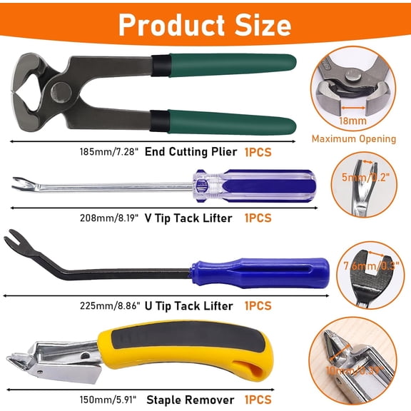 4Pcs Upholstery and Construction Staple Remover Tools Set - Nail Tack Remover, U Tack Lifter, End Cutting Plier, Carpet Remover Tool for Furniture Floor Craft Project Photo Frame
