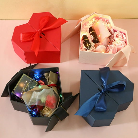 4Pcs Valentine Gift Box under $5! Yrmaups Heart-Shaped Gift Box with Double Doors and Ribbon, Valentine‘s Day Jewelry Storage Case, Romantic Keepsake Box for Proposal, Anniversary, Wedding