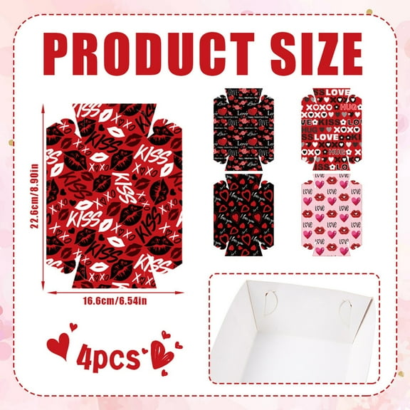 A 4Pcs Valentine’S Day Snack Food Container Party Decoration With Paper Material, Foldable Design And Lightweight Structure For Snack Storage, Party Supplies And Photo Props
