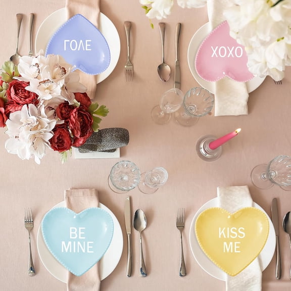 4Pcs Valentine's Day Heart Plates Ceramic Plate Pastel Conversation Heart Dinner Plate for Valentine Party Wedding Anniversary Table Decor$$Home Decor, Kitchen, & Other
