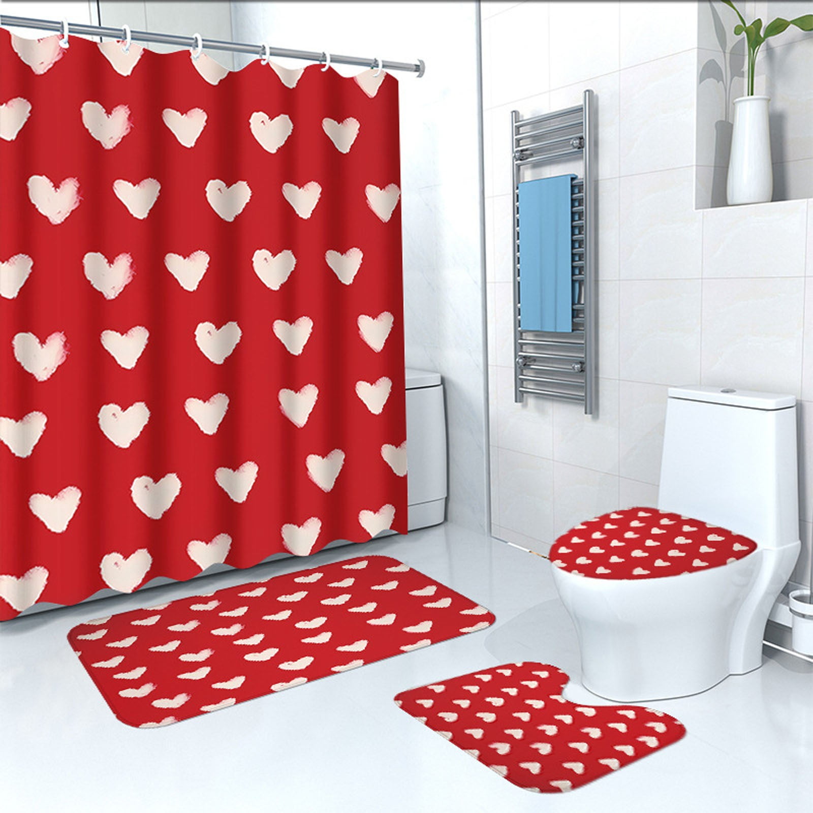 4Pcs Valentines Day Shower Curtain Bathroom Set Valentine'S Day Shower