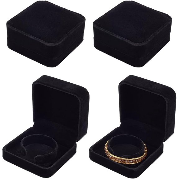 4Pcs Velvet Bracelet Gift Boxes 9x9cm/3.54x3.54inch Square Black Velvet Bracelet Bangle Boxes Jewelry Storage Case Bangle Organizer Display for Bracelets Watches Storage