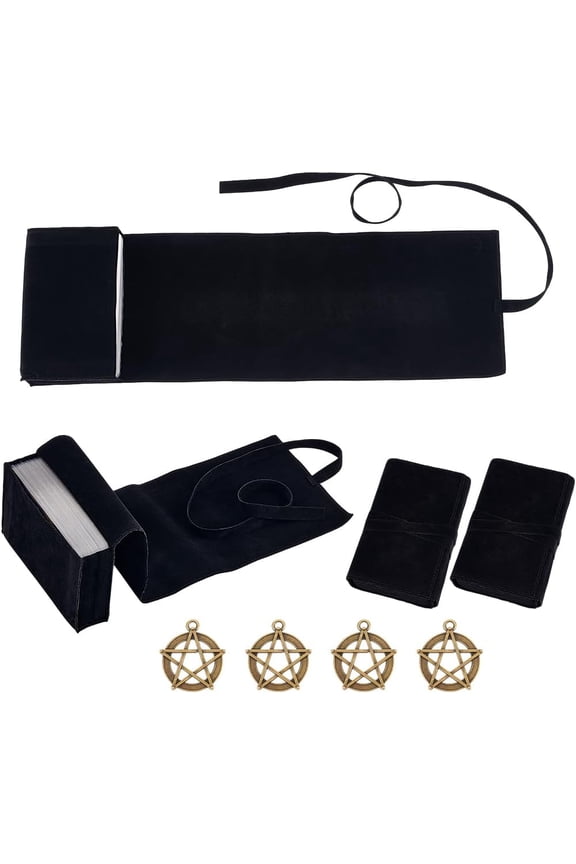 4Pcs Velvet Tarot Bags with 4 Tibetan Style Alloy Pendants Tarot Rune Cube Wrap Pouches Tarot Cards Storage Cloth Holder Tarot Oracle Decks Tarot Card Holder (Black)