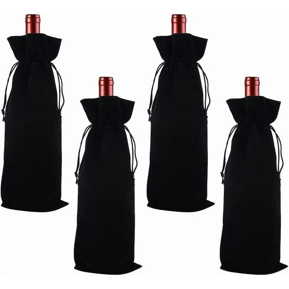4Pcs Velvet Wine Bottle Packing Pouches Drawstring Bags Rectangle Black 37.5x15.2x0.7cm diy