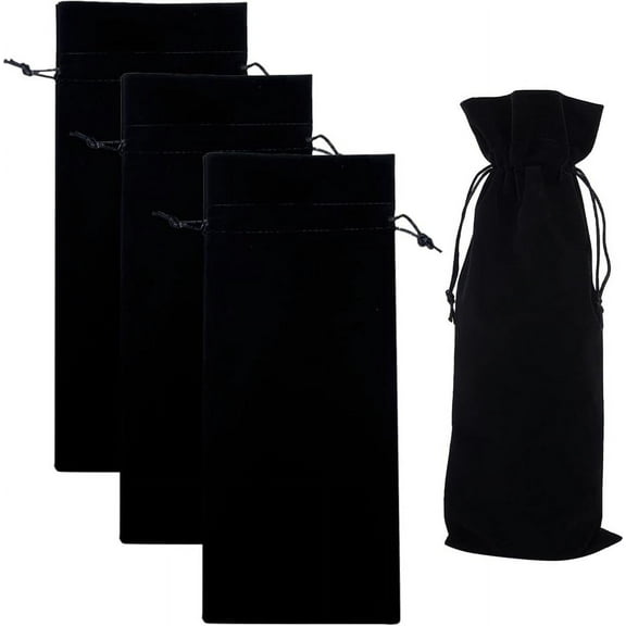 4Pcs Velvet Wine Bottle Packing Pouches Drawstring Bags Rectangle Black 37.5x15.2x0.7cm