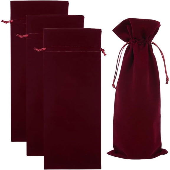 4Pcs Velvet Wine Bottle Packing Pouches Drawstring Bags Rectangle Dark Red 37.5x15.2x0.7cm for DIY