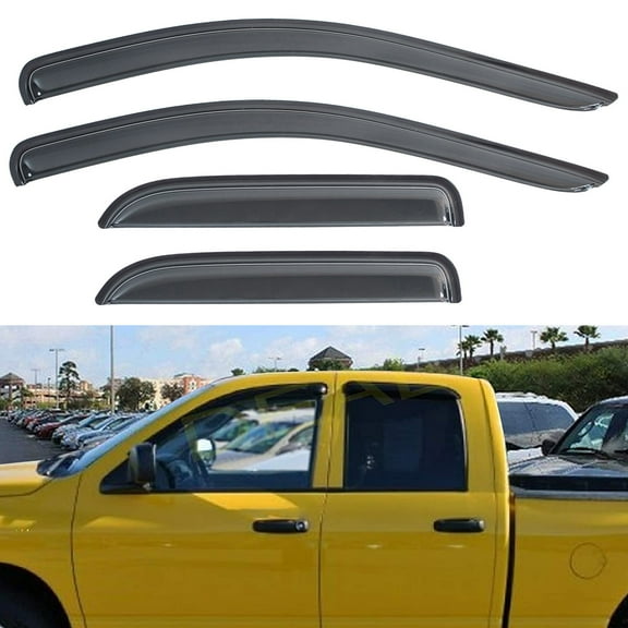 4Pcs Vent Smoke Visor, Side Window Sun Rain Guard With Outside Mount Tape-On Type, Compatible With 02-08 Ram 1500 Quad Cab / 03-09 Ram 2500 3500 4500 5500 Quad Cab