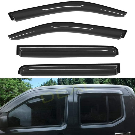 4Pcs Vent Smoke Visor, Side Window Sun Rain Guard With Outside Mount Tape-On Type, Compatible With 2005-2018 Frontier Crew Cab With 4 Full Size Doors Only