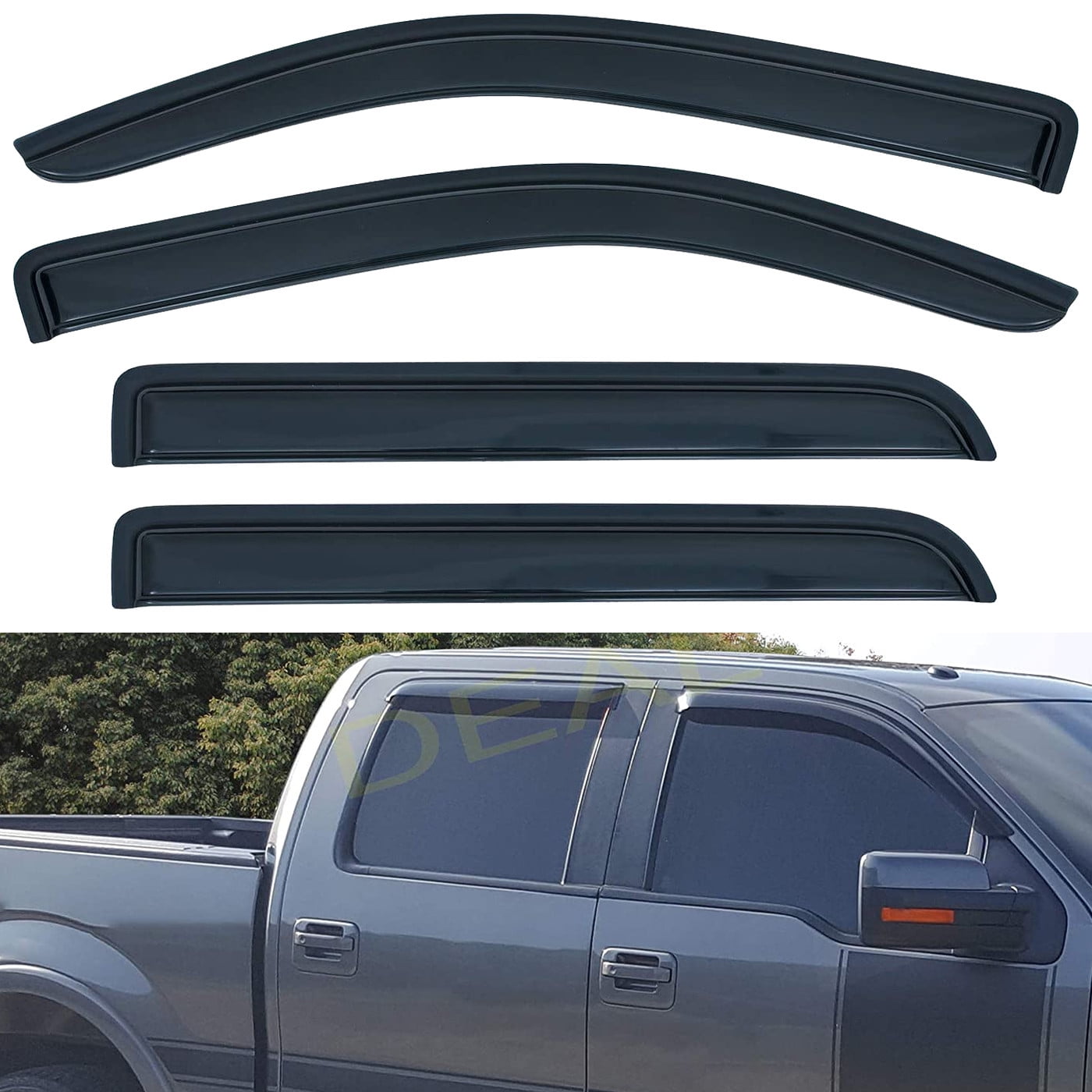 F150 Side Rear Window Deflector 4Pcs Vent Smoke Window Visor, Side Window Deflector With Outside Mount ...