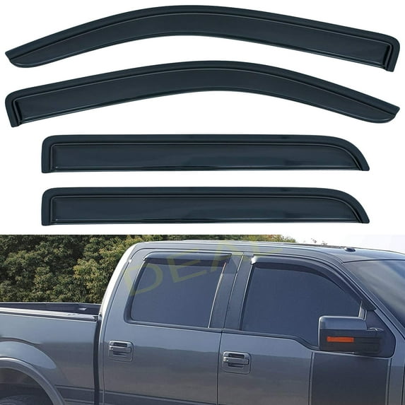 4Pcs Vent Smoke Window Visor, Side Window Deflector With Outside Mount Tape-On Type, Compatible With2009-2014 F150 Super Crew Cab With 4 Full Size Doors Only