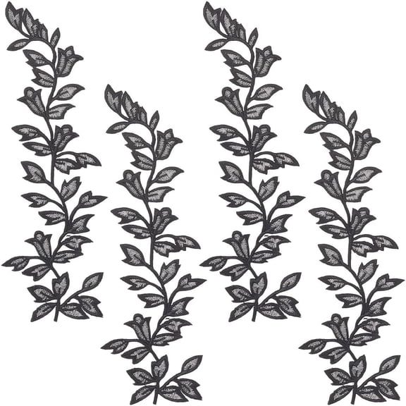 4Pcs Vine Embroidered Patches Leaf Lace Fabric Sewing Black Leaves Patch Trim Applique Lace for DIY Women DIY Sewing Trim Wedding Dress Accessories Clothes Curtain Pillow Shoes Jeans