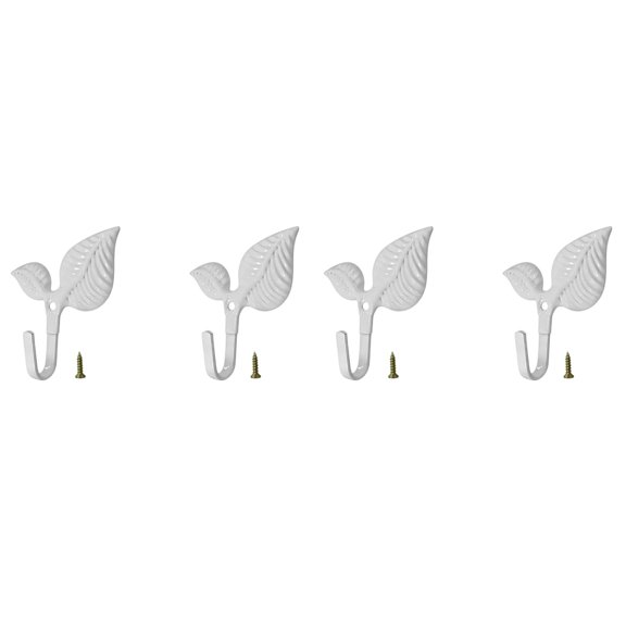 4Pcs Vintage Leaf Wall Hooks, White Heavy Duty Decorative Iron Coat Hooks, Wall Mounted Hangers for Towels, Coats, Hats, and Keys in Kitchen and Bathroom