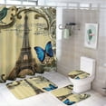 thumbnail image 1 of 4Pcs Vintage Paris Eiffel Tower Shower Curtain Sets Bathroom Set Decor with Non-Slip Rugs Bath U-Shaped Mat Toilet Lid Cover, 1 of 7