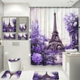 4Pcs Vintage Paris Tower Shower Curtain Butterfly Flower Old Newspaper