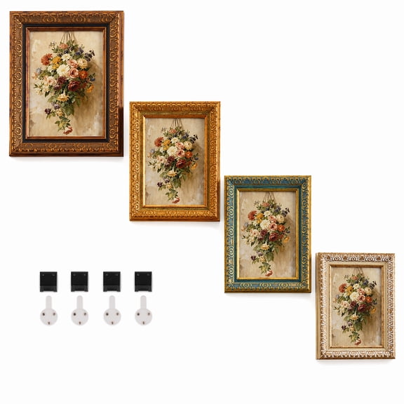 4Pcs Vintage Picture Frames 5x7 Inch, Ornate Embossed Photo Frames with Tabletop Stand and Wall Mount, Multicolor European Style Decorative Frames for Home Decor