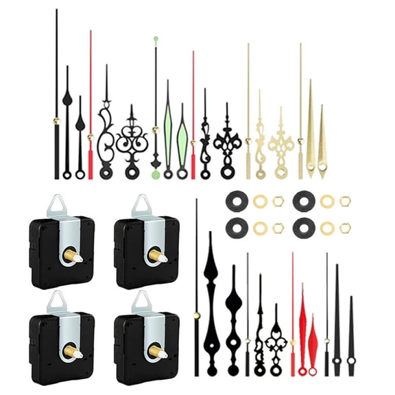 4Pcs Wall Clock Movement Mechanism Kits with 10 Pairs of Metal Hands for Customs Clock Repair Part Shaft Length 18/20mm