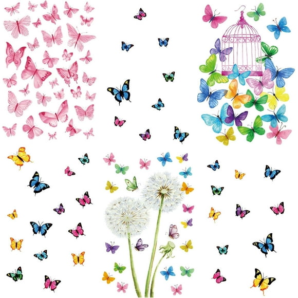 4Pcs Wall Decals Dandelion Butterflies Wall Stickers Decor Floral Wall Art Stickers Peel and Stick Home Waterproof Wall Decor for Living Room Bedroom Nursery Decoration 7.87x11.42in