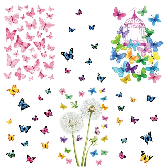 4Pcs Wall Decals Dandelion Butterflies Wall Stickers Decor Floral Wall Art Stickers Peel and Stick Home Waterproof Wall Decor for Living Room Bedroom