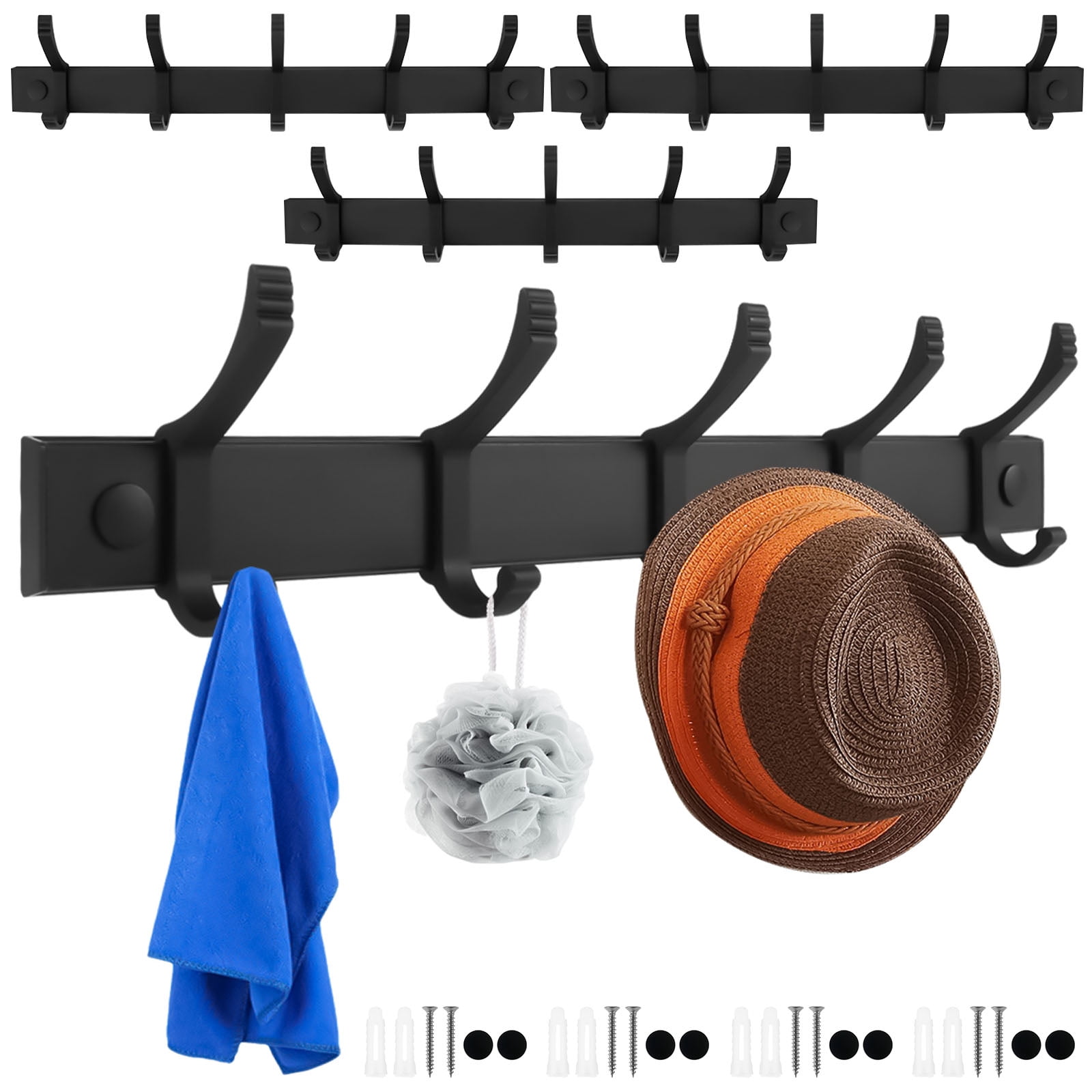 Moveable Hooks 4Pcs Wall Mounted Coat Rack Heavy Duty Aluminum Coat Hook 5 Moveable ...