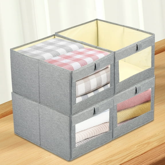 4Pcs Wardrobe Clothes Organizer Stackable Closet Storage Bin with Clear Window Large Capacity Closet Storage Boxes for Organizing Jeans Pants Shirts Sweaters