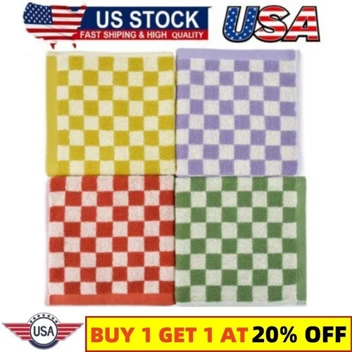 4Pcs Wash Cloths For Showering Cotton Checkered Bathroom Washcloth For Face Body