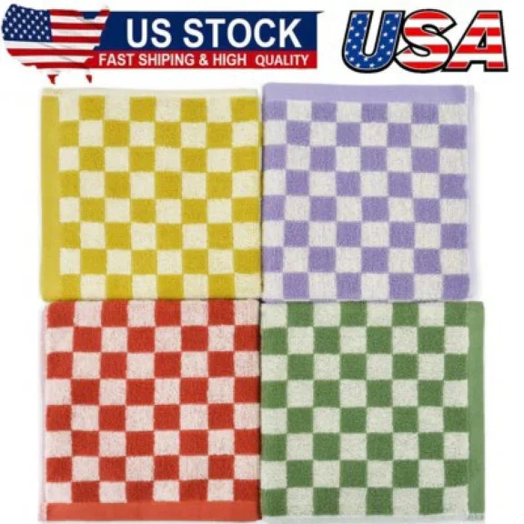 4Pcs Wash Cloths For Showering Cotton Checkered Bathroom Washcloth For Face Body