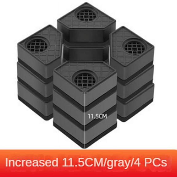 4Pcs Washing Machine Height Increase Pads Anti Pads Silent Skid Raiser Mat Refrigerator Dryer Support Stand 11.5CM,4 x Washing Machine Feet Pads,Gray & Black