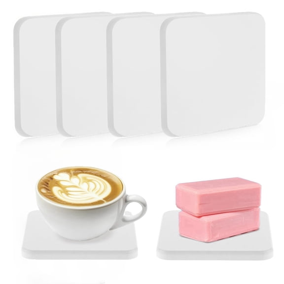 4Pcs Water Absorbent Diatomite Coasters 3.93" Square Water Absorbing Stone Tray Diatomaceous Earth Soap Dish Kitchen Soap Dish Bathroom Trays for Hand Soaps Cups Drinks Bottles