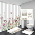 4Pcs Watercolor Flower Shower Curtain Set with NonSlip Rugs, Toilet Lid Cover and Bath Mat