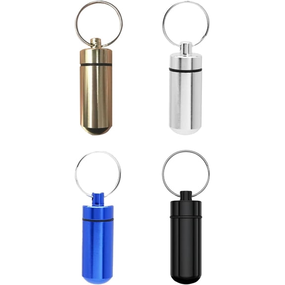4Pcs Waterproof Aluminum Pill Box, Small Metal Pack Keyring Portable Travel Tablet Mini Box Container Keychain Pill Holder Organizer Pocket Case Small Travel Case with Container for Outdoor