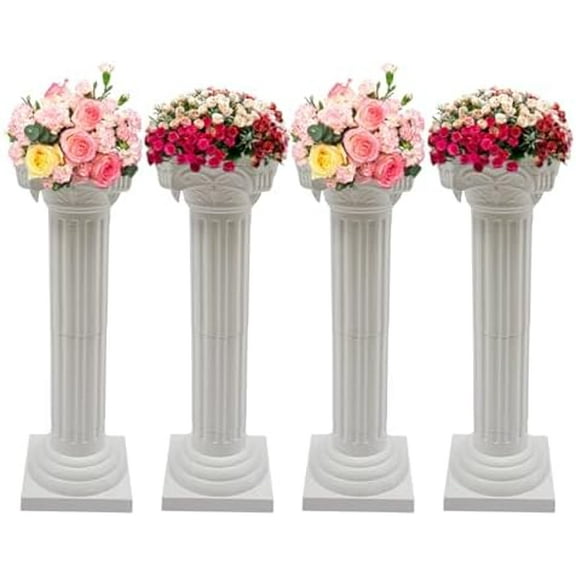 4Pcs Wedding Roman Column Pillars Set, Elegant White Wedding Event Decorative Roman Column Pedestal Plant Stand 34.65"/ 88cm Tall Pillars Decoration Party Flower Pot Columns Decor