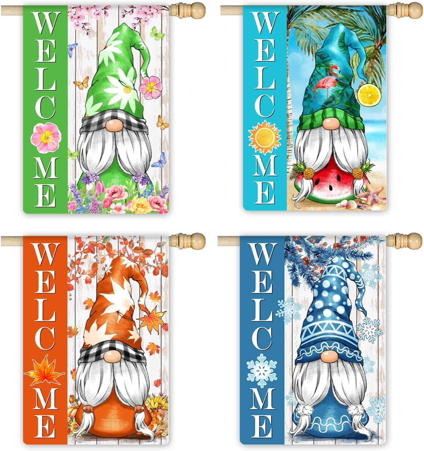 4Pcs Gnome Seasonal Large Garden Flag Set Spring Summer Fall