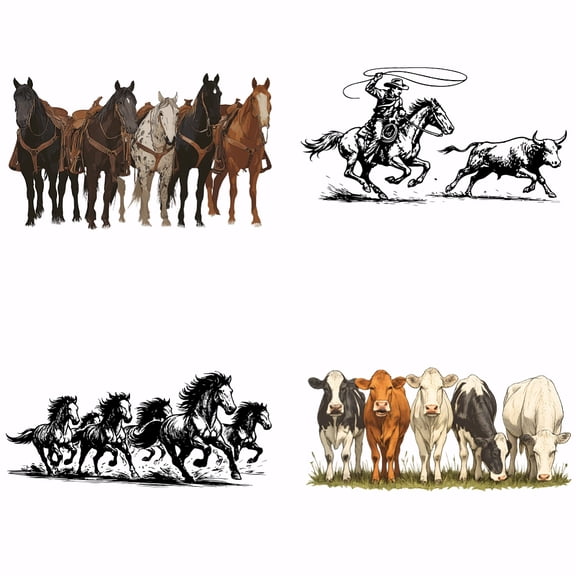 4Pcs Western Animals Heat Transfer Stickers Horses Cows Iron on Transfers Cowboy Iron on Patches Stickers Washable Sticker Paper
