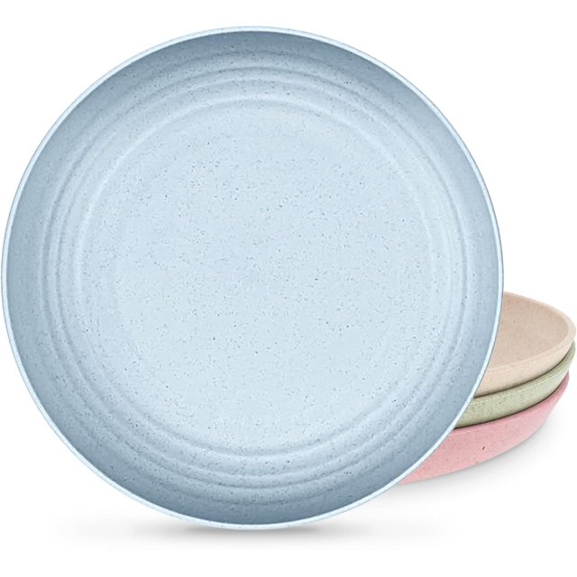 4Pcs Wheat Straw 9 Plates for Camping Dinnerware Set Durable