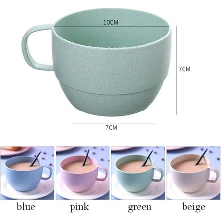 4Pcs Wheat Straw Cups for Kitchen, Unbreakable Tableware Plastic Cups Reusable with Handles, Lightweight, BPA Free, for Children, Adults, Elderly, Multicolor