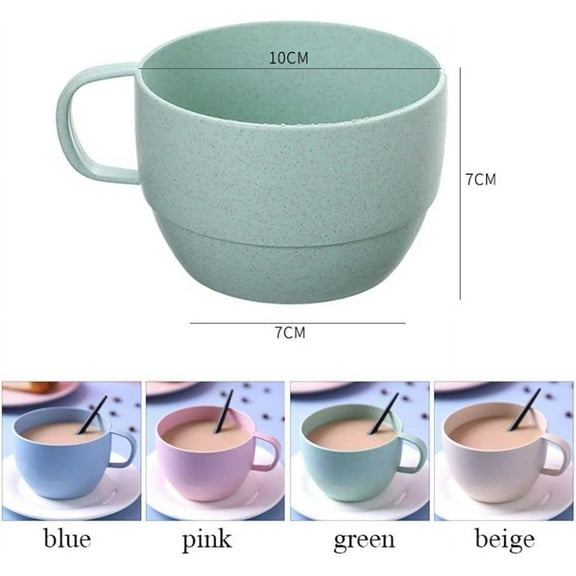 4Pcs Wheat Straw Cups for Kitchen, Unbreakable Tableware Plastic Cups Reusable with Handles, Lightweight, BPA Free, for Children, Adults, Elderly, Multicolor