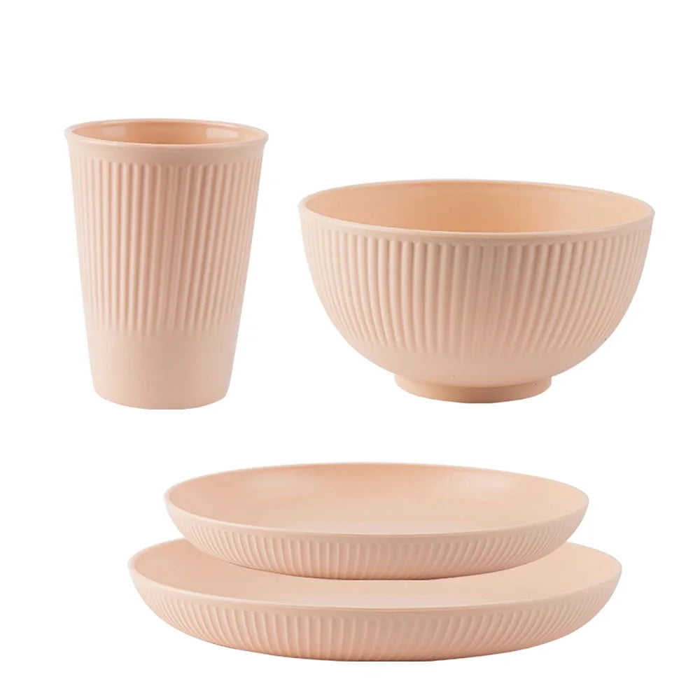 Straw Tableware 4Pcs Wheat Straw Tableware Set Plate Dish Bowl Cup Unbreakable Kitchen ...