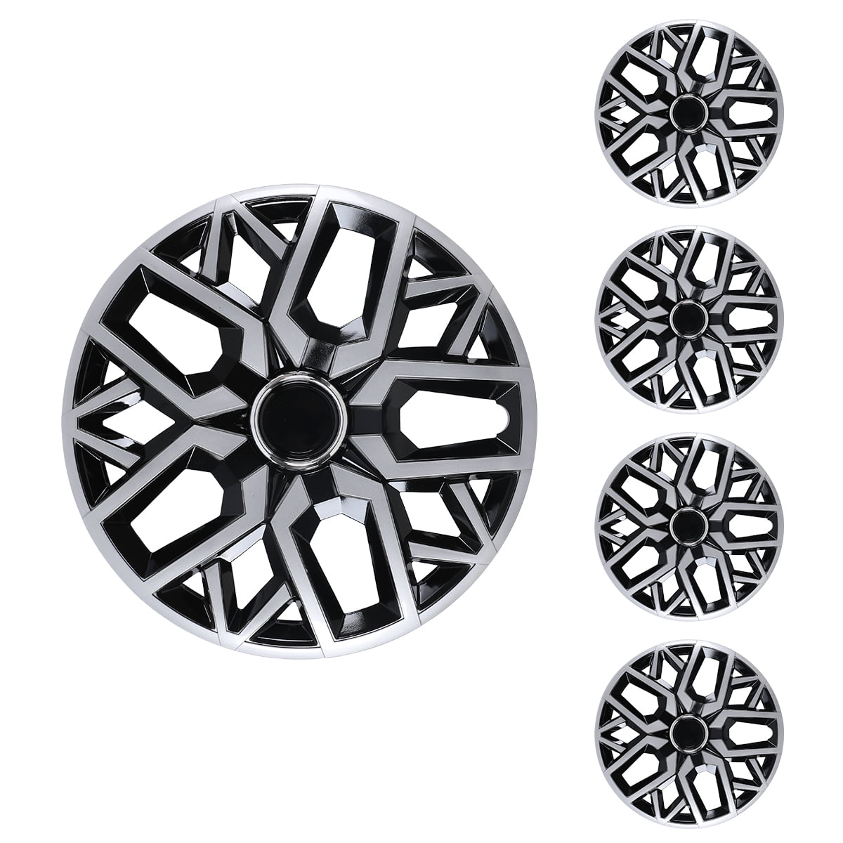 4Pcs Wheel Rims Cover,14 inch Universal Hubcap for Steel Wheel Rims Cover,Snap on Installation with Retention Rings,Silver Lacquer & Black Lacquer