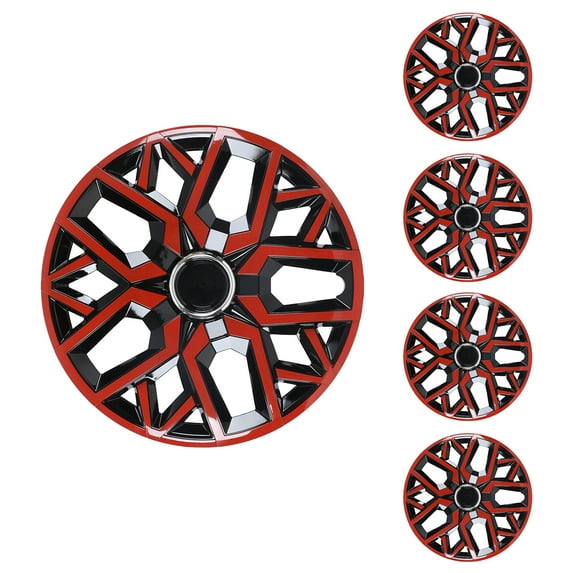 4Pcs Wheel Rims Cover,16 inch Universal Hubcap for Steel Wheel Rims Cover,Snap on Installation with Retention Rings,Red Lacquer & Black Lacquer