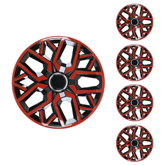 4Pcs Wheel Rims Cover,17 inch Universal Hubcap for Steel Wheel Rims Cover,Snap on Installation with Retention Rings,Red Lacquer & Black Lacquer