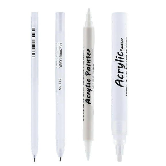 4Pcs White Acrylic Paint Pen Water Resistant Quick Drying Artist Marker Highlighter for Sketching Art Drawing Journaling