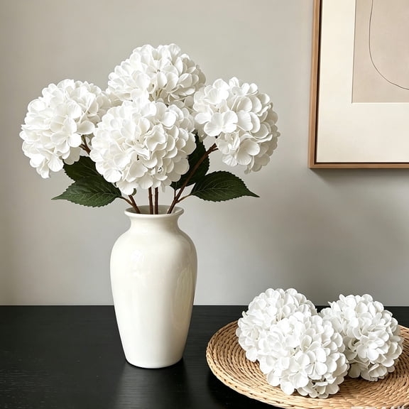 4Pcs White Artificial Flowers, Hydrangea Fake Flowers Faux Plants for Summer Indoor Outdoor Home Table Garden Decoration