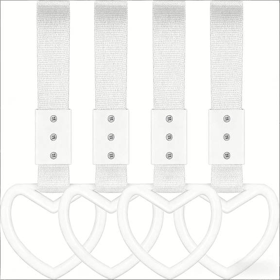 4Pcs White Heart Shaped Car Handle Straps – Nylon & Durable Plastic | Stable Car Interior Decor Drift Charm, Rear Bumper Warning Ring, Also Suitable for Subway & Bus Interior Accessories