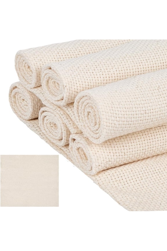 4Pcs White Monk Cloth Tufting Fabric 12.6 x 12.4 Inch Cotton Pre Cut Square Linen Needlework Weave Overlocking Primary Needle Embroidery Rug Punch Fabrics for DIY Craft Decoration Supplies
