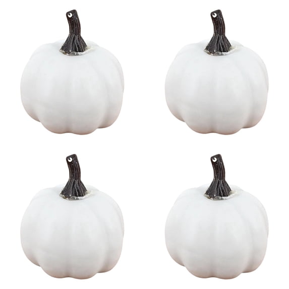 4Pcs White Realistic Mini Pumpkin Decor, Fall Decor Faux Pumpkins, Halloween Thanksgiving Table Centerpiece, Harvest Season Tabletop Ornaments, Autumn DIY Craft Fake Pumpkins for Fall Home Decor,D*4